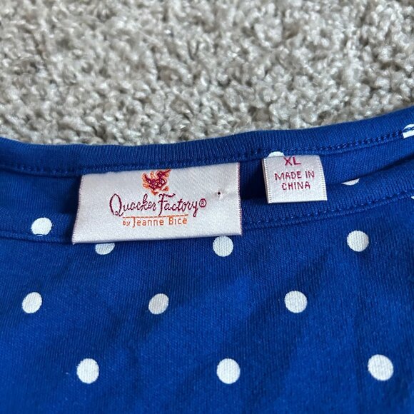Quacker Factory Womens xl Blue Polka Dot Sleeveless Dress W/ Floral Embroidery - Picture 3 of 12